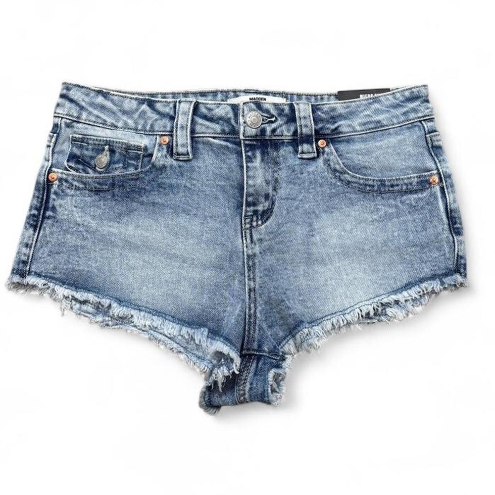 Micro Shorts Madden NYC Frayed Denim Light Wash Distressed - Size 2 Western